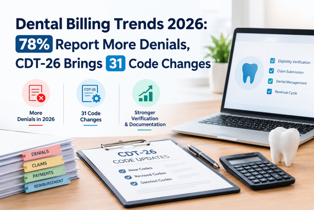Dental Billing Trends 2026: 78% Report More Denials, CDT-26 Brings 31 Code Changes